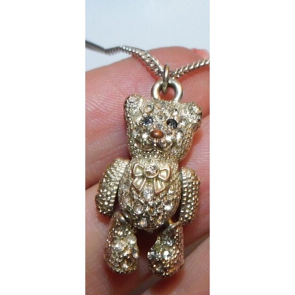 Articulated Rhinestone Bear Pendant Necklace - Picture 1 of 10